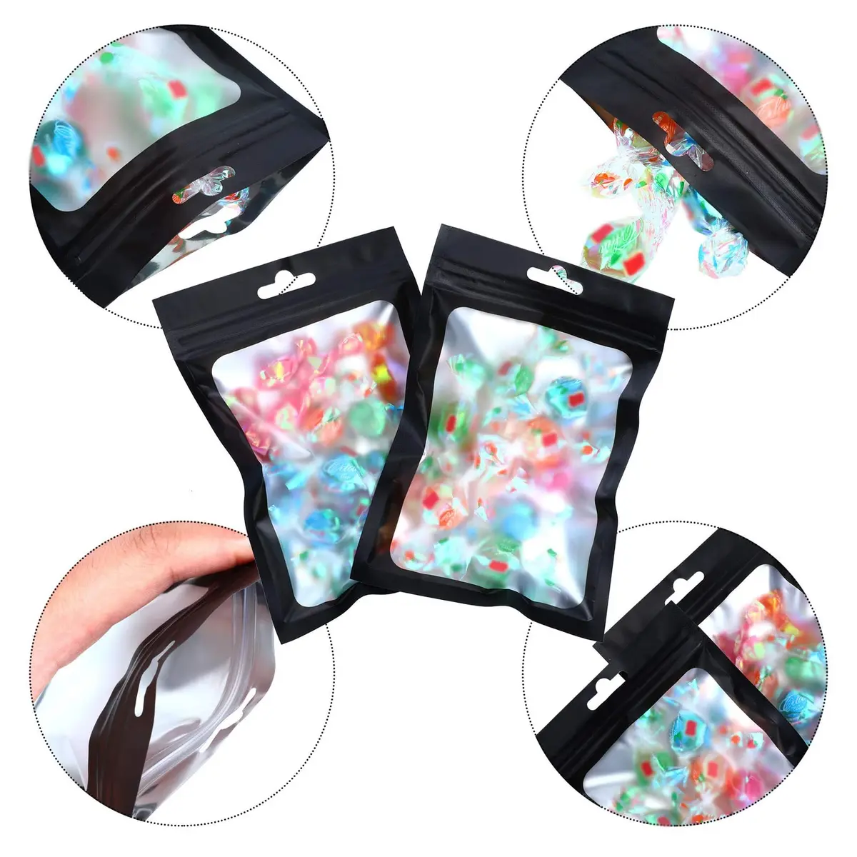 Boao 100 Pcs Resealable Foil Food Storage Bags 3.1 x 5.1 Inch | Reusable, Leak-Resistant, Food Safe - view 4