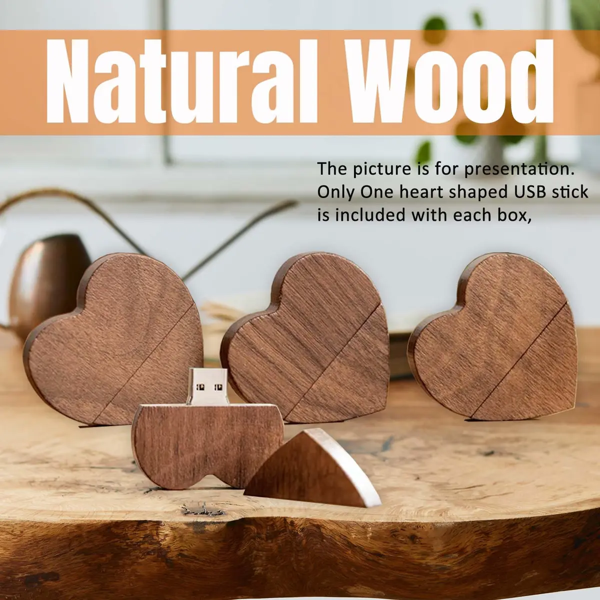FEWINA 32GB Walnut Wood Heart USB 3.0 Flash Drive with Gift Box | High-Speed Data Storage - view 5