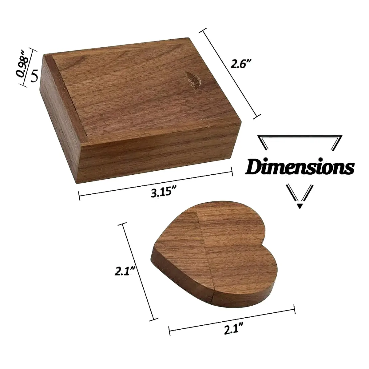 FEWINA 32GB Walnut Wood Heart USB 3.0 Flash Drive with Gift Box | High-Speed Data Storage - view 7