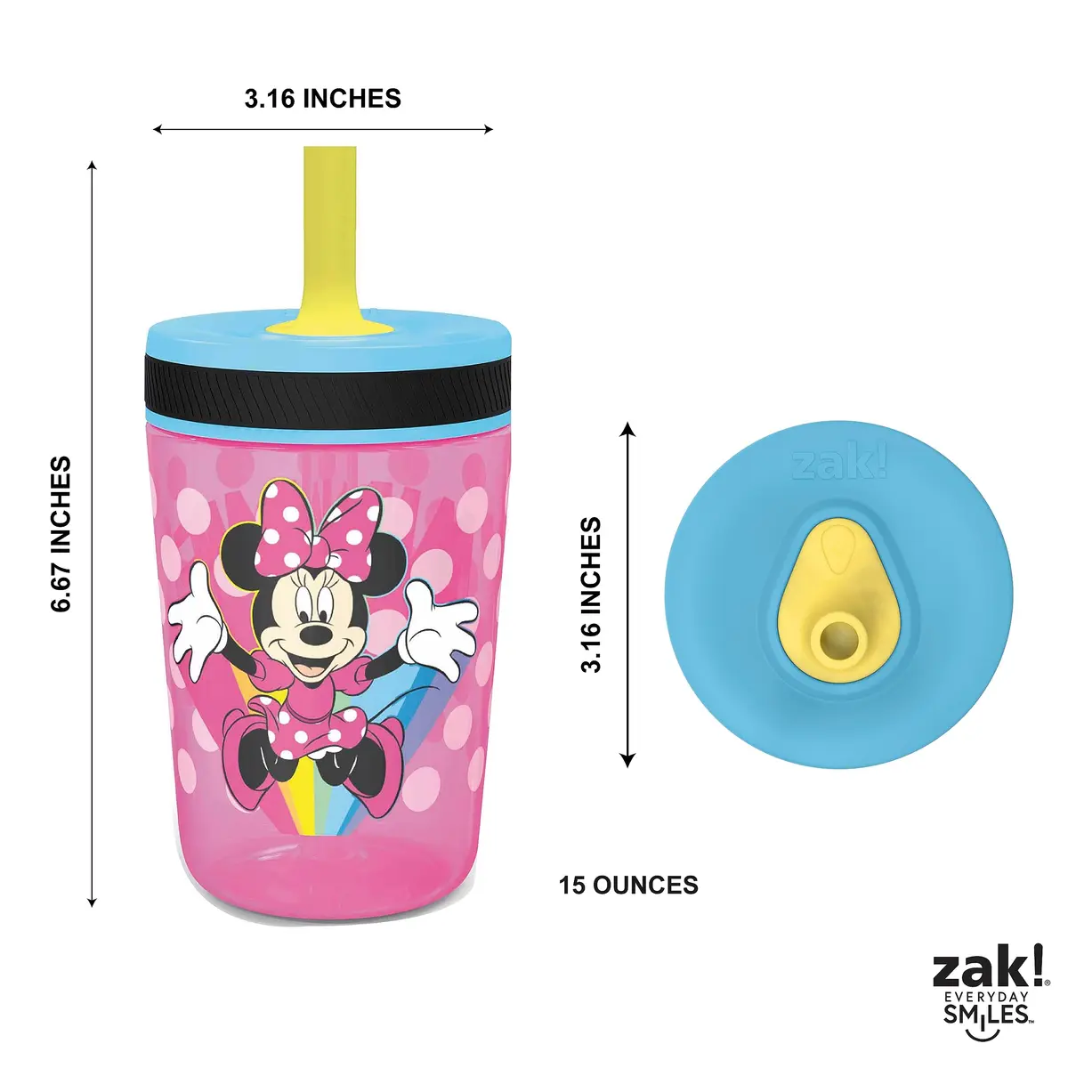 Zak Designs Disney Kelso Tumbler 15 oz Set Minnie Mouse Leak-Proof Kids Drinkware - view 8