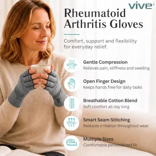 Vive Arthritis Compression Gloves - X-Large, Grey | Hand Pain Relief for Men & Women - view 2