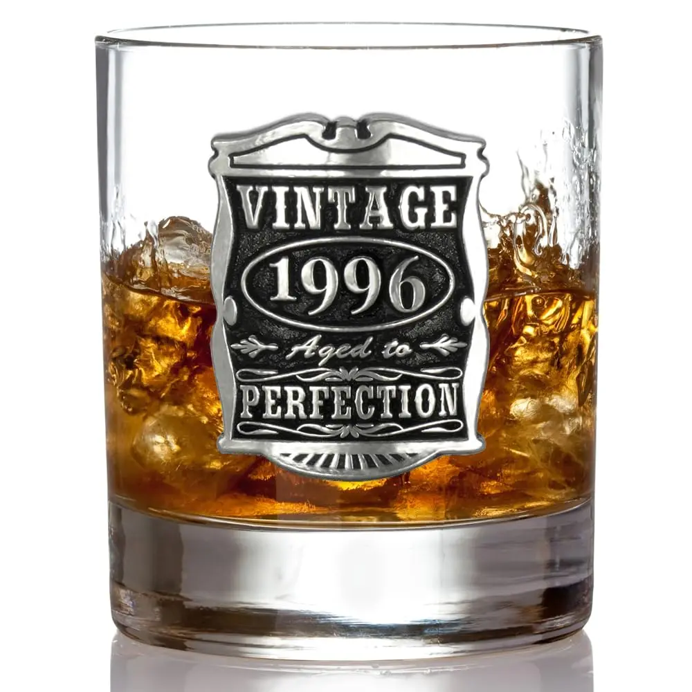 English Pewter Company Vintage Years 1996 30th Birthday Old Fashioned Whisky Rocks Glass 11oz | Unique Gift for Men - view 3