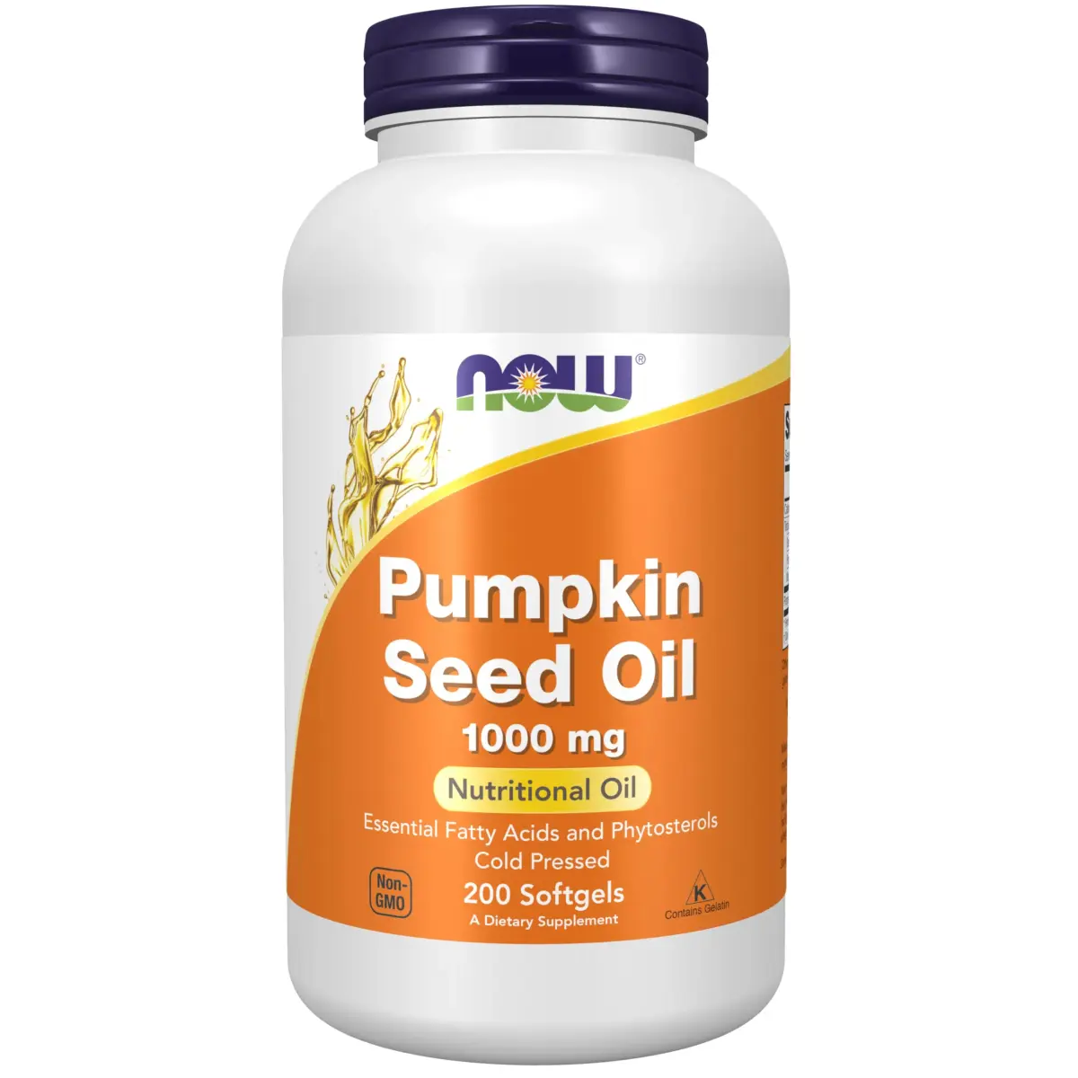 NOW Foods Pumpkin Seed Oil 1000 mg Softgels | Cold Pressed EFAs & Phytosterols, 200 Count - main product image