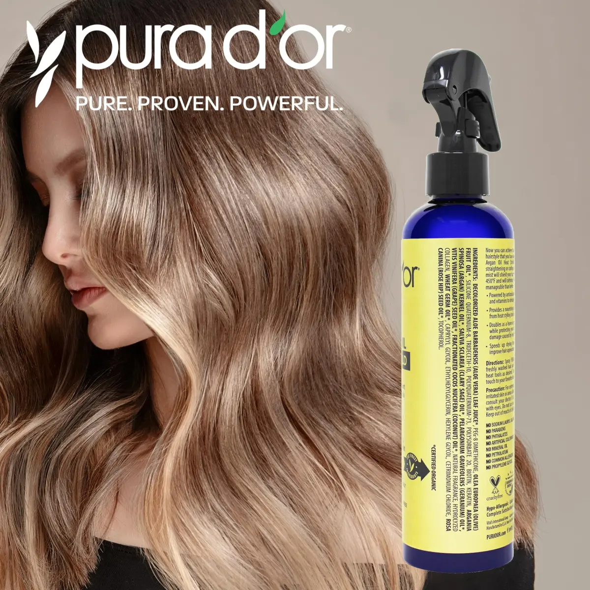 PURA D'OR Argan Oil Heat Shield Protectant Spray 237ml (8 Fl Oz) | Protects Up To 450º F From Heat Styling - view 4