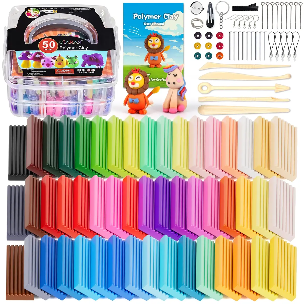 CiaraQ 50-Color Polymer Clay Oven Bake Modeling Kit for Kids & Beginners | Non-Toxic, Reusable, Easy to Shape - main product image