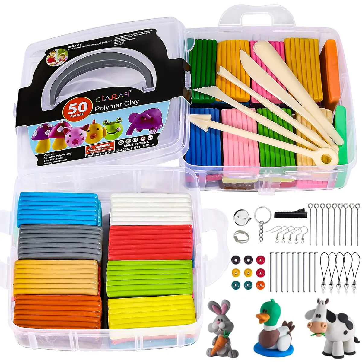 CiaraQ 50-Color Polymer Clay Oven Bake Modeling Kit for Kids & Beginners | Non-Toxic, Reusable, Easy to Shape - view 2
