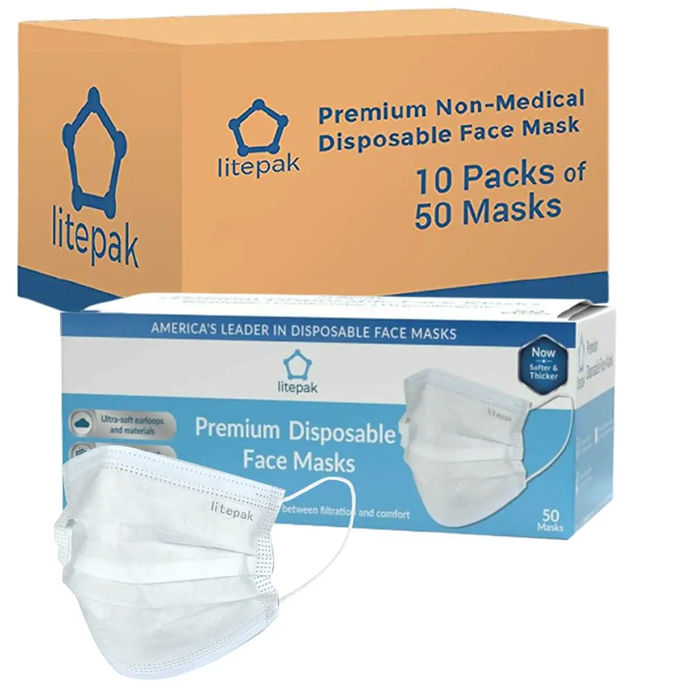 Litepak 500pcs Disposable Face Mask 3 Ply White | Soft Comfort & Nose Wire - view 5