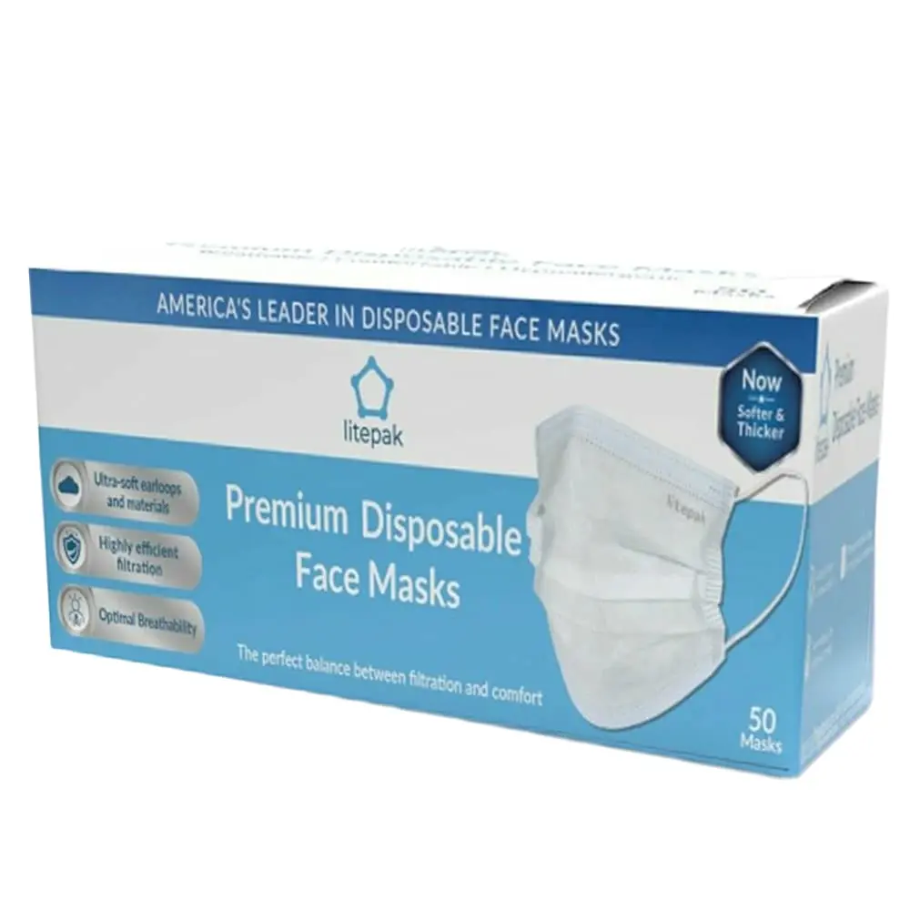 Litepak 500pcs Disposable Face Mask 3 Ply White | Soft Comfort & Nose Wire - view 3
