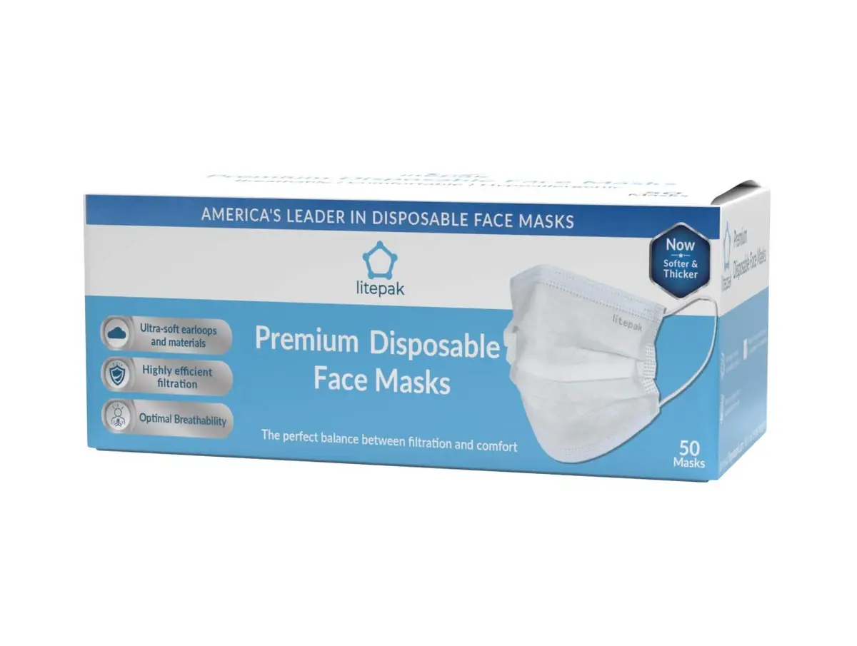 Litepak 500pcs Disposable Face Mask 3 Ply White | Soft Comfort & Nose Wire - view 4