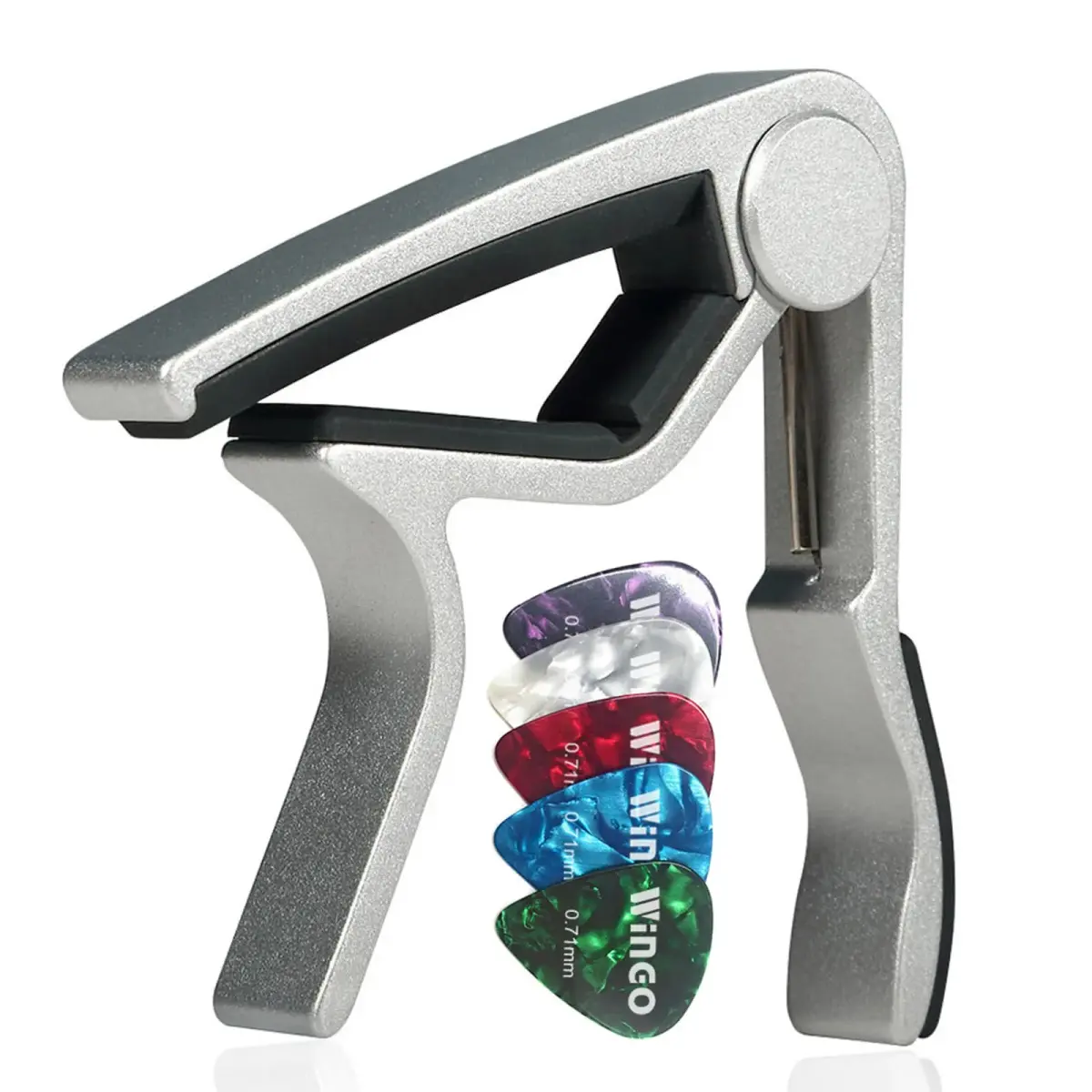 WINGO Silver Guitar Capo for Acoustic & Electric Guitars | Quick-Release, No Buzz, 6-String Steel Acoustic/Electric - main product image