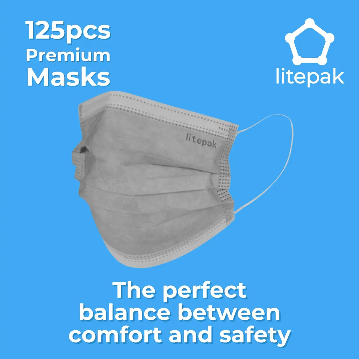 Litepak Disposable Face Mask 125-Pack Gray | Premium Comfort with Earloops & Dispenser - view 6