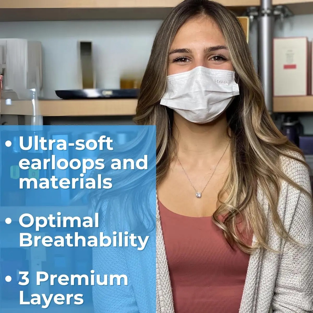 Litepak Disposable Face Mask 125-Pack Gray | Premium Comfort with Earloops & Dispenser - view 2