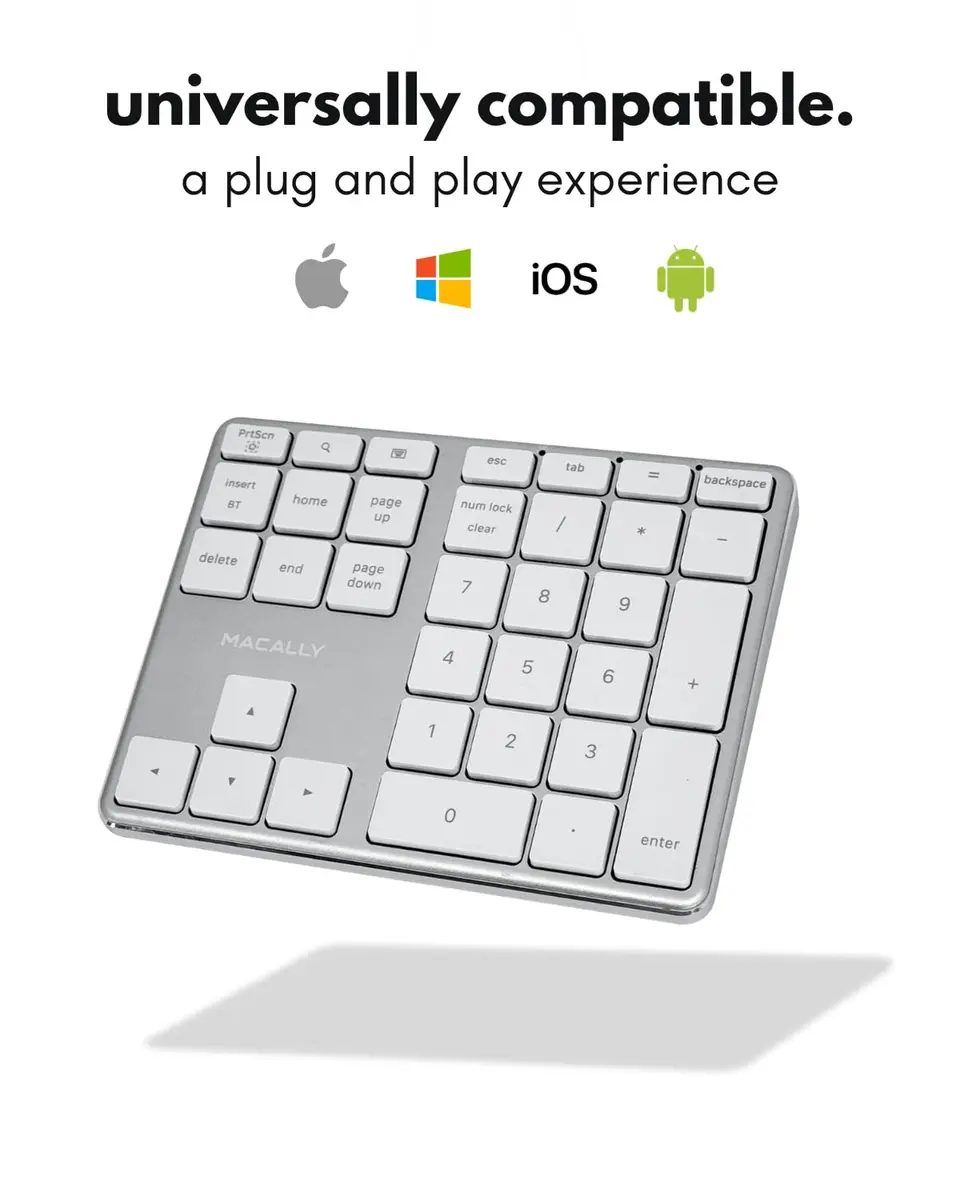 Macally BTNUMKEYPRO Rechargeable Bluetooth Number Pad 11.4cm (4.5") | Slim Aluminum Wireless 35-Key Numpad for Mac, iPad, Windows - view 3