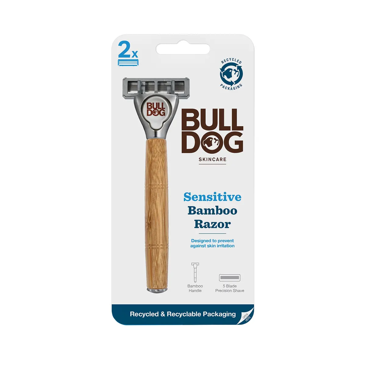 Bulldog Skincare - Sensitive Bamboo Razor 1 Count | Eco-Friendly Handle & 5 Steel Blades - main product image
