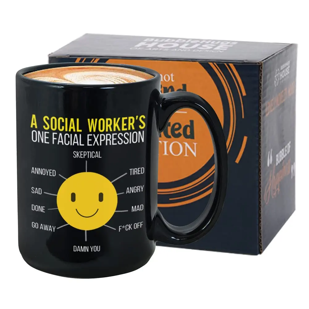 Bubble Hugs Black 15oz Ceramic Coffee Mug | Funny Social Worker Gift - main product image
