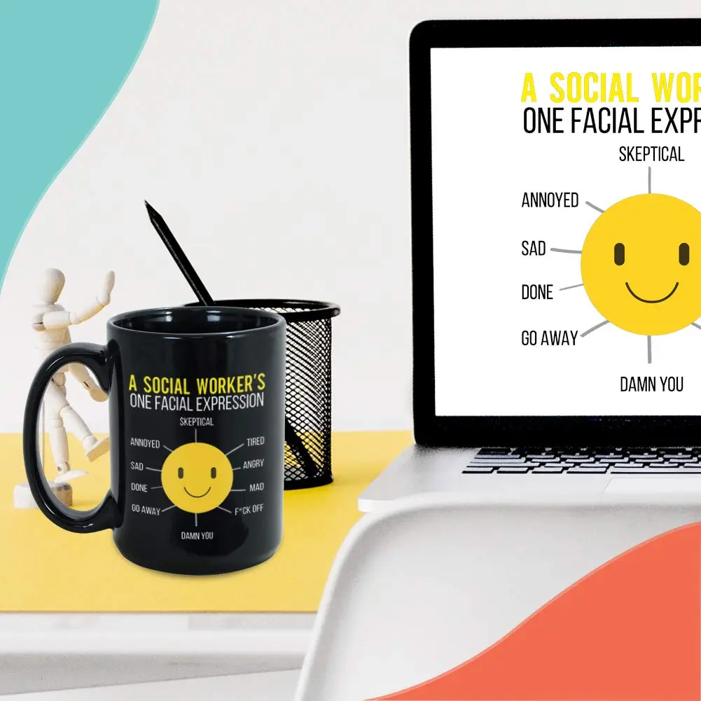 Bubble Hugs Black 15oz Ceramic Coffee Mug | Funny Social Worker Gift - view 6
