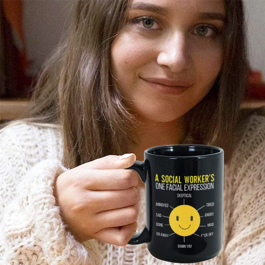Bubble Hugs Black 15oz Ceramic Coffee Mug | Funny Social Worker Gift - view 7