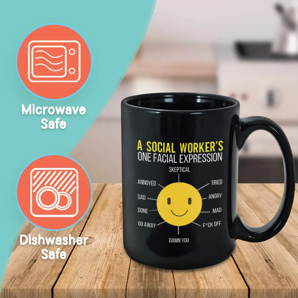 Bubble Hugs Black 15oz Ceramic Coffee Mug | Funny Social Worker Gift - view 2