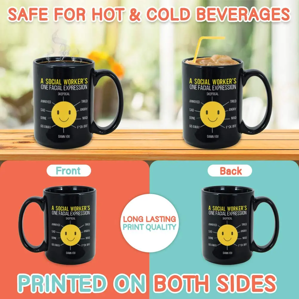 Bubble Hugs Black 15oz Ceramic Coffee Mug | Funny Social Worker Gift - view 3