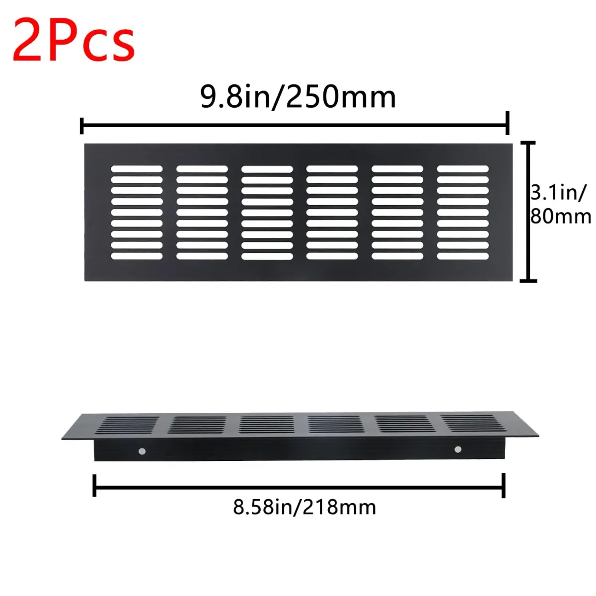 Geesatis Black Air Vent Covers 250mm x 80mm (9.8" x 3.1") | Rust-Proof Aluminum Grille with Screws - view 2