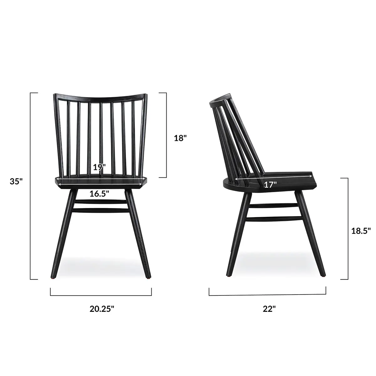 POLY & BARK Talia Windsor Dining Chair, 35” High, Solid Ash Wood, Black Finish | Farmhouse Modern Kitchen & Dining Room Chair - view 6