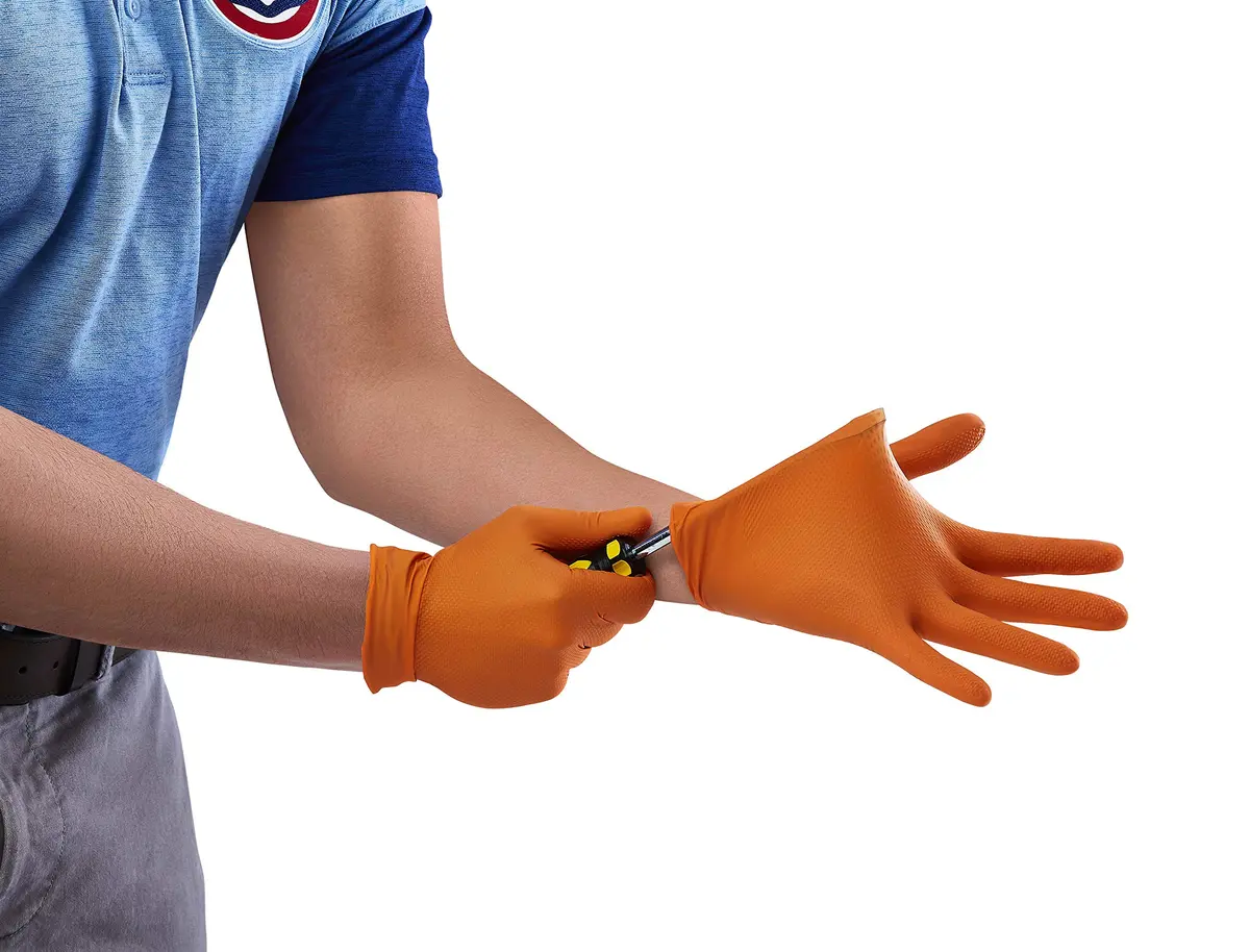 Venom Steel Orange Nitrile Gloves, 8 mil Thick, 50 Count | Heavy Duty Grip & Puncture Resistance - view 5