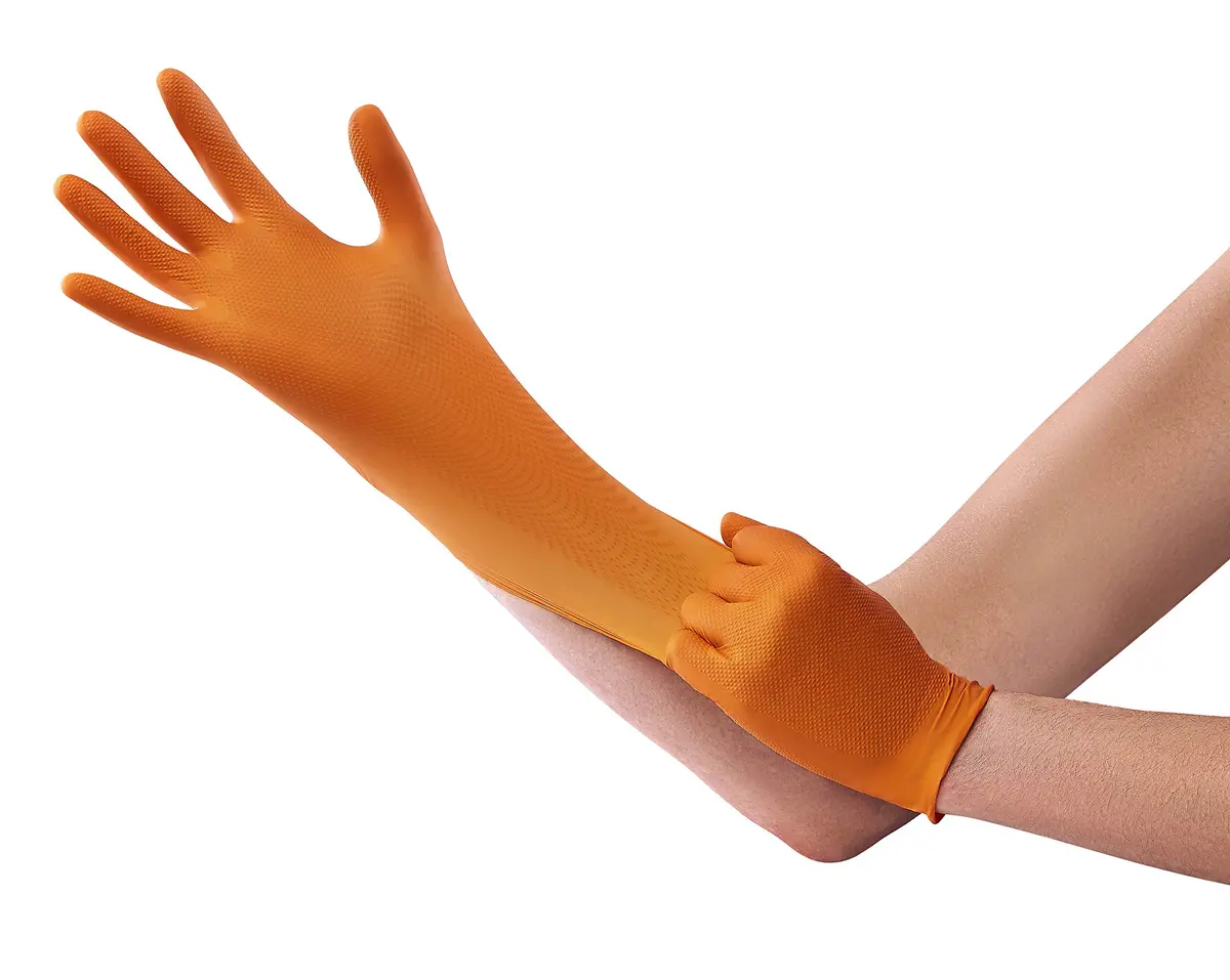 Venom Steel Orange Nitrile Gloves, 8 mil Thick, 50 Count | Heavy Duty Grip & Puncture Resistance - view 3