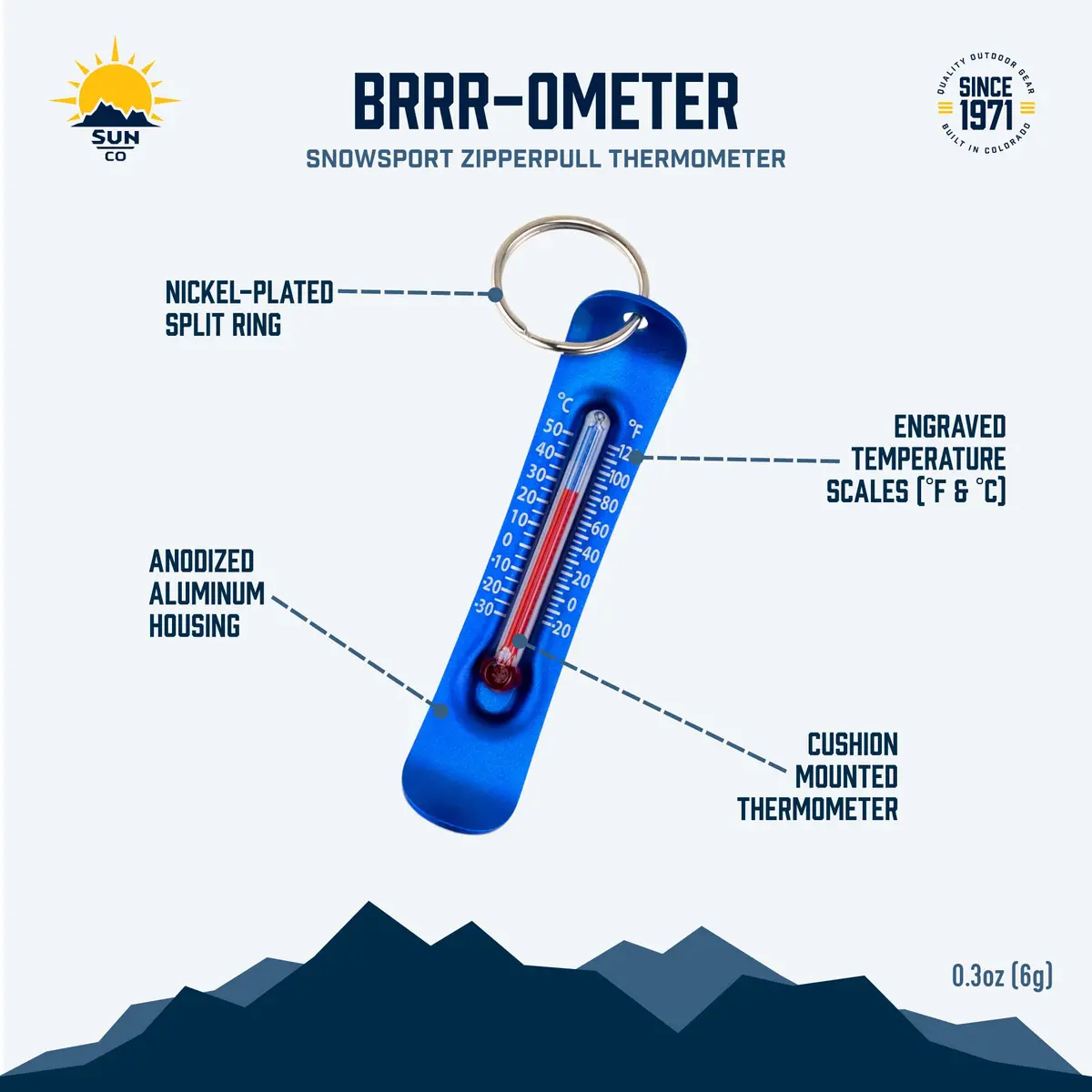 Sun Company Brrr-ometer - Snowsport Zipper Pull Thermometer - Aluminum, Black | Accurate Cold Weather Accessory - view 6