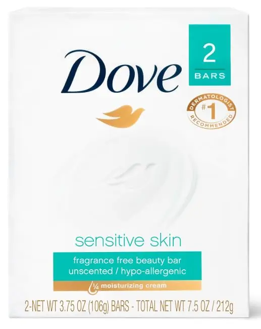 Dove Sensitive Skin Beauty Bar Soap Fragrance Free Hypoallergenic (24 Bars, 3.75 oz Each) | Dermatologist Recommended Gentle Cleanser - main product image
