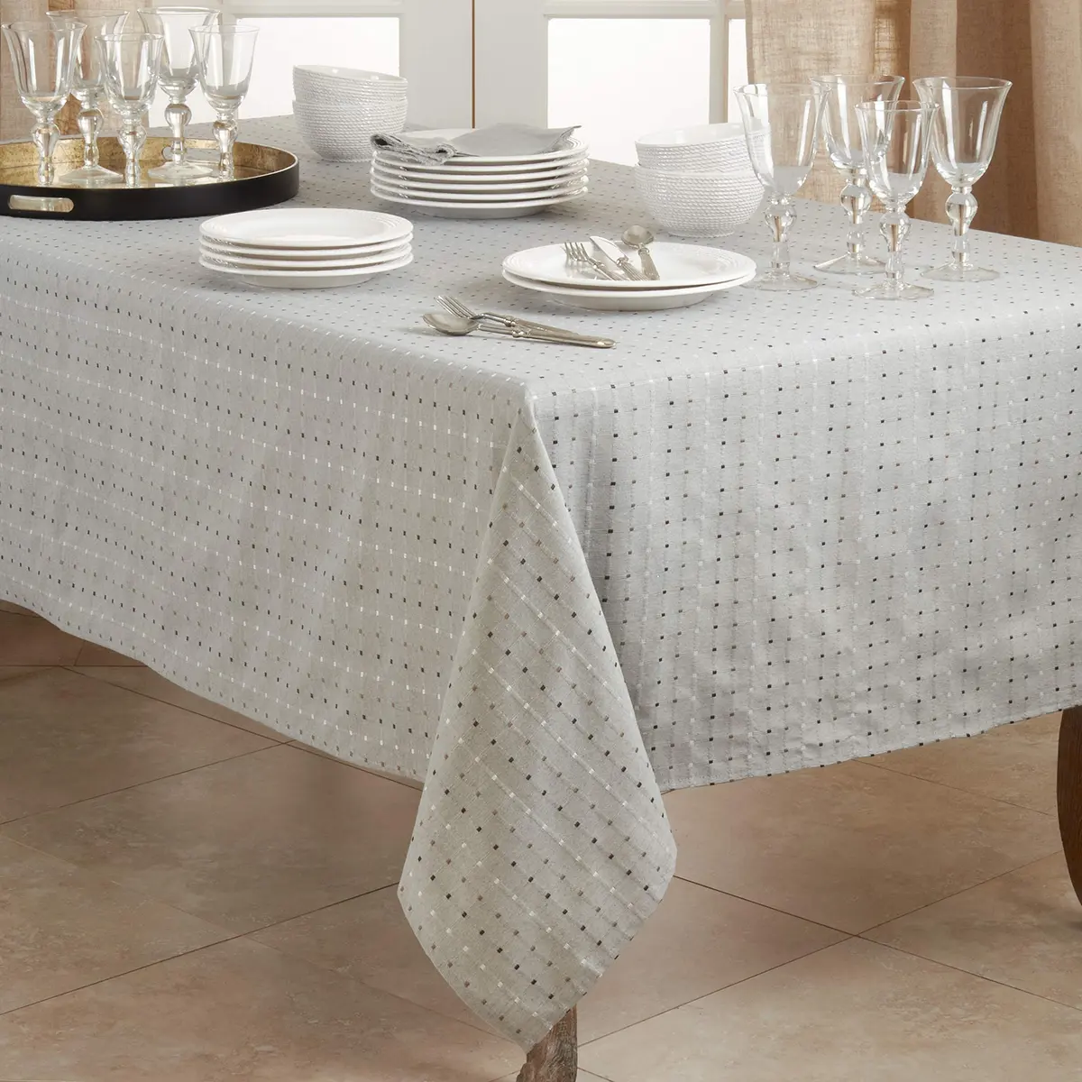 SARO LIFESTYLE Square Stitched Tablecloth 183 cm (72 in) x 153 cm (60 in) | All-Season Versatile Dining Decor - view 3