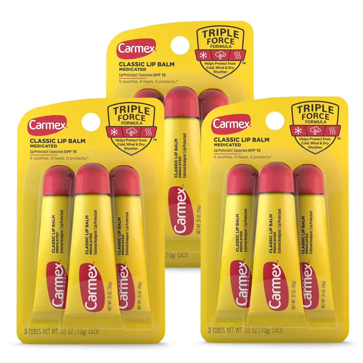 Carmex Classic Medicated Lip Balm Tubes, 9 Count (3 Packs of 3) | Moisturizing & Soothing for Dry Lips - main product image