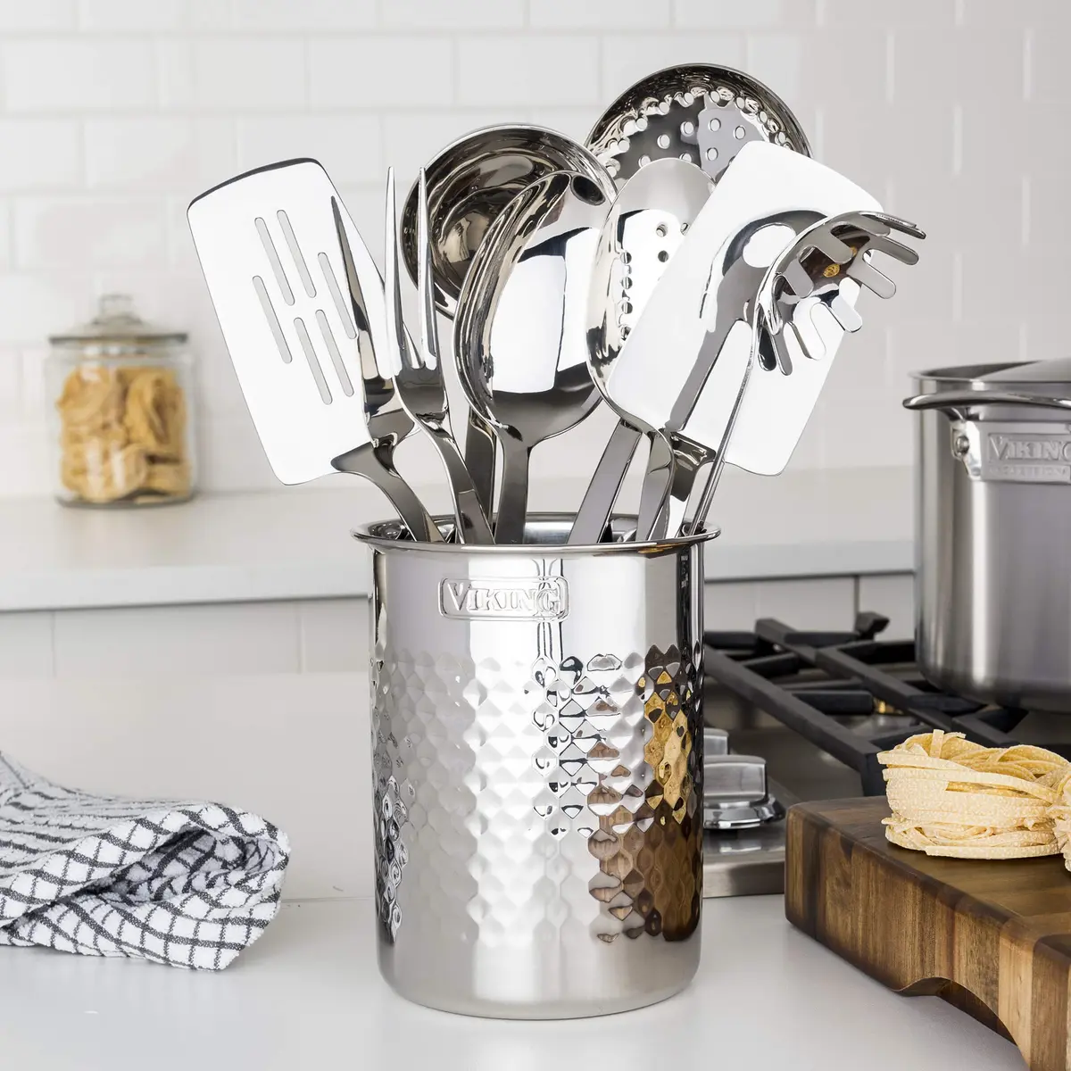Viking Hammered Stainless Steel Kitchen Utensil Holder | Silver, 6.81 in H x 5.29 in D | Durable, Stylish Countertop Organizer - view 2