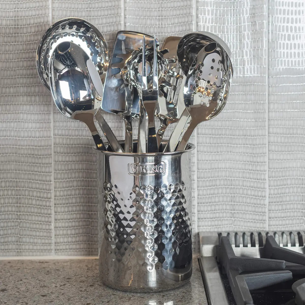 Viking Hammered Stainless Steel Kitchen Utensil Holder | Silver, 6.81 in H x 5.29 in D | Durable, Stylish Countertop Organizer - view 3