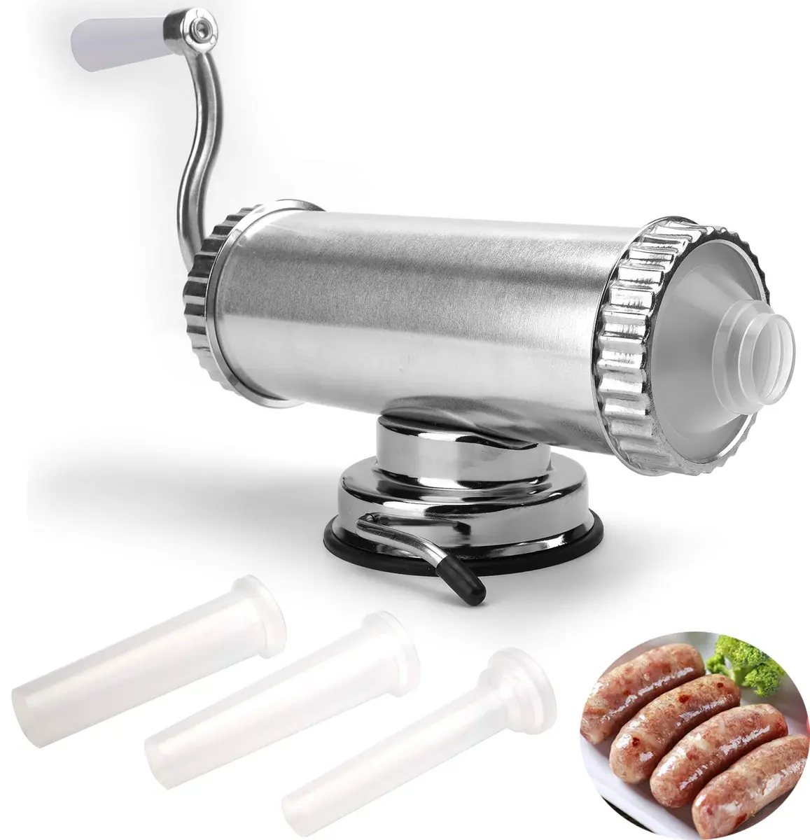 Lawei Sausage Stuffer 2 LBS Stainless Steel Horizontal Kitchen Meat Maker | 3 Nozzles for Home & Commercial Use - main product image