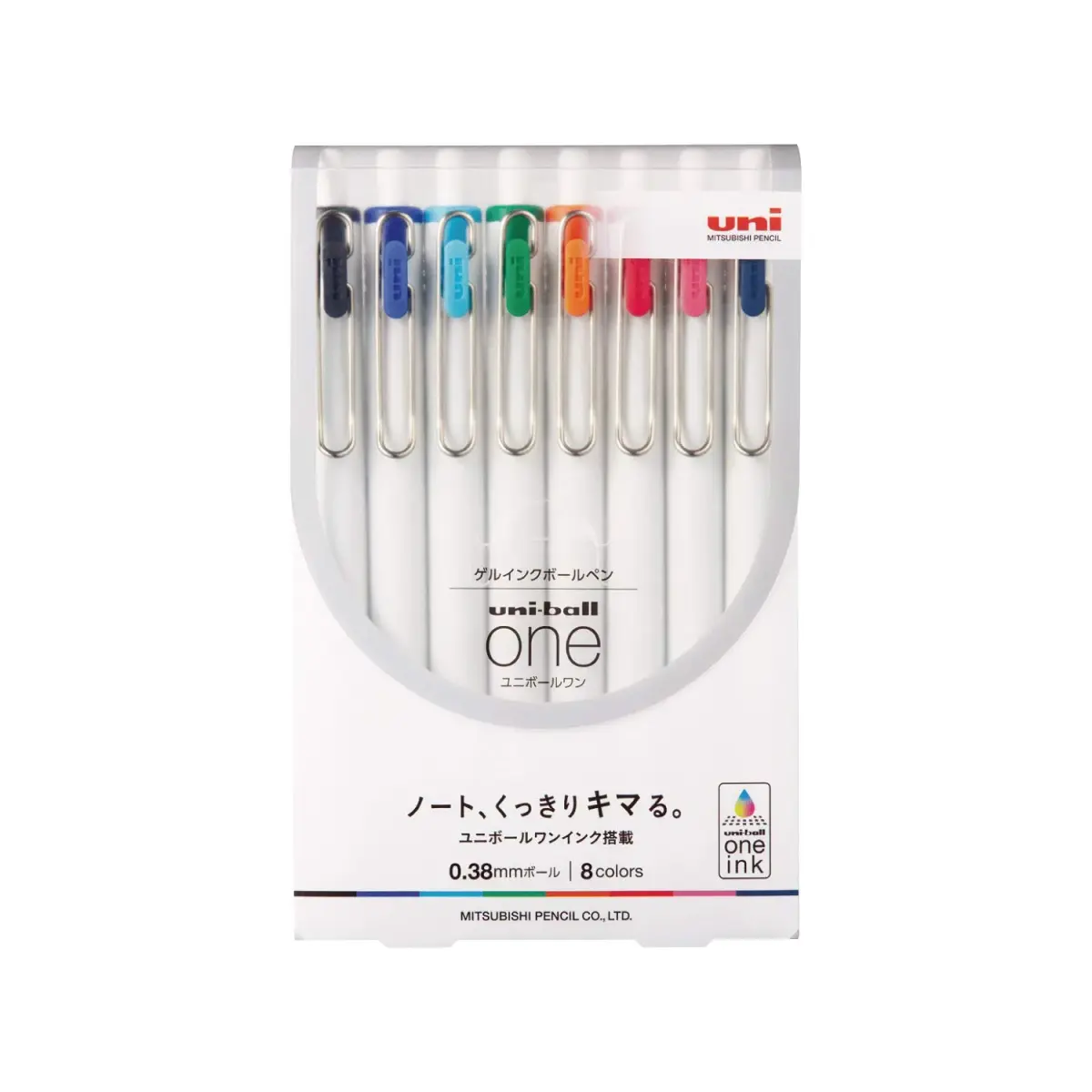 Uni-Ball One Gel Ink Rollerball Pens 0.38mm, Set of 8 Colors | Smooth Ink Flow for Students & Office - main product image