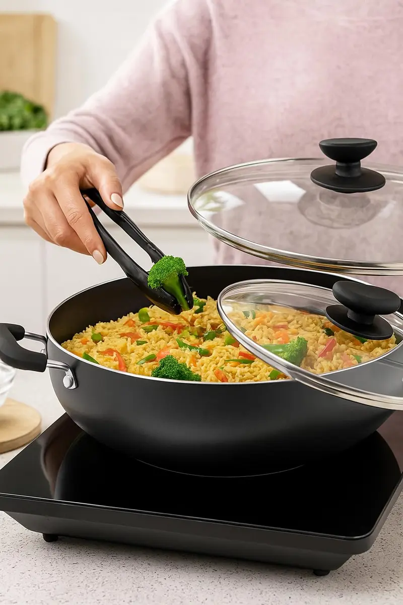 SHRIYA Induction Base Nonstick Kadai with Lid, 2.2 Ltr (2.3 US qt) | Deep Fry Pan for Indian Kitchens - view 5