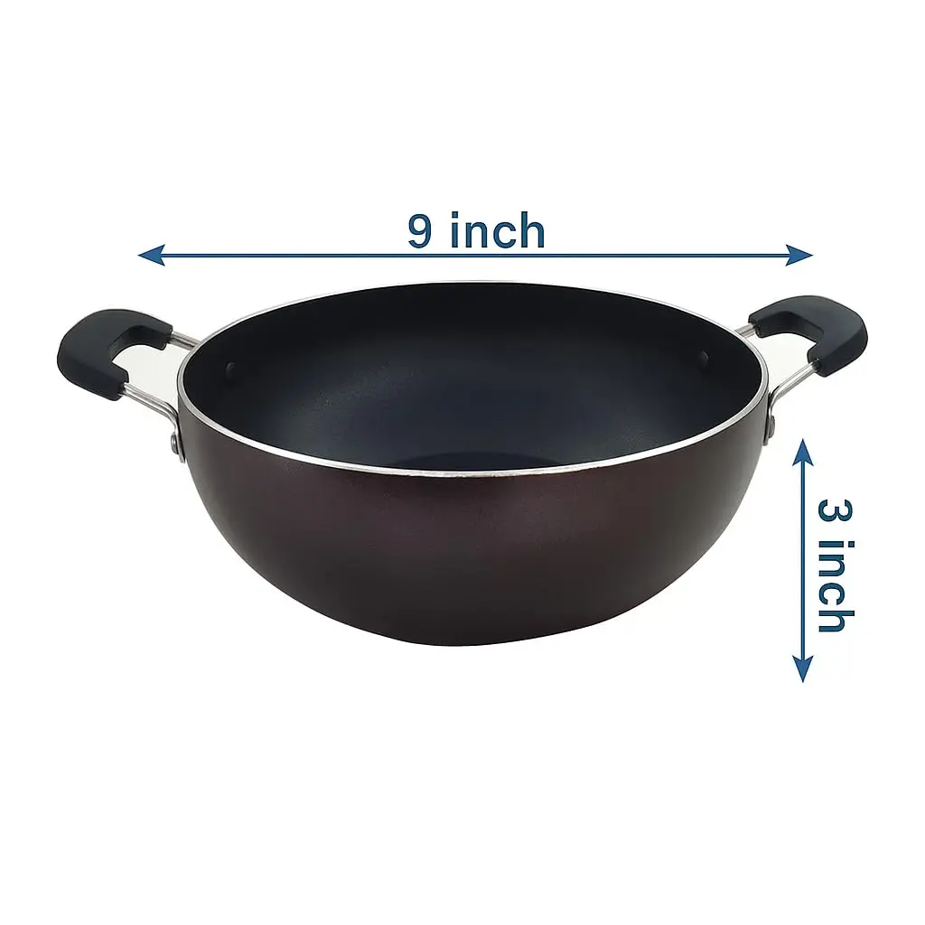 SHRIYA Induction Base Nonstick Kadai with Lid, 2.2 Ltr (2.3 US qt) | Deep Fry Pan for Indian Kitchens - view 2