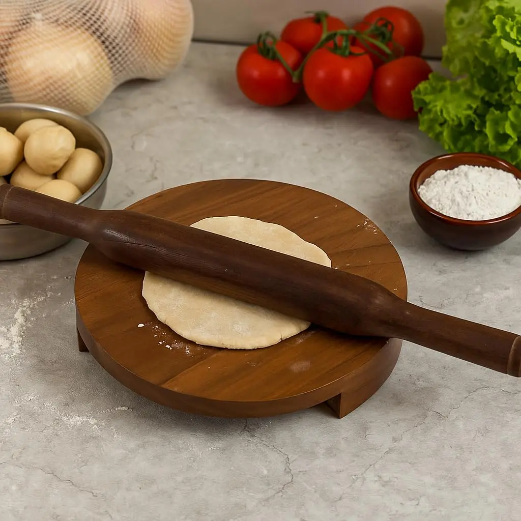 SHRIYA Wooden Chakla Belan Set 8x8 inch | Handmade Teak Roti Board & Pin for Daily Indian Cooking - view 3
