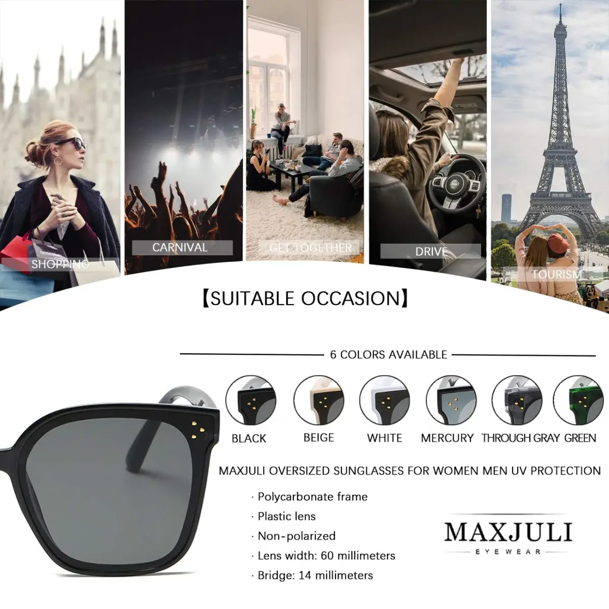 MAXJULI Oversized Sunglasses for Women Men | 59mm (2.32 in) Lens Width - view 5