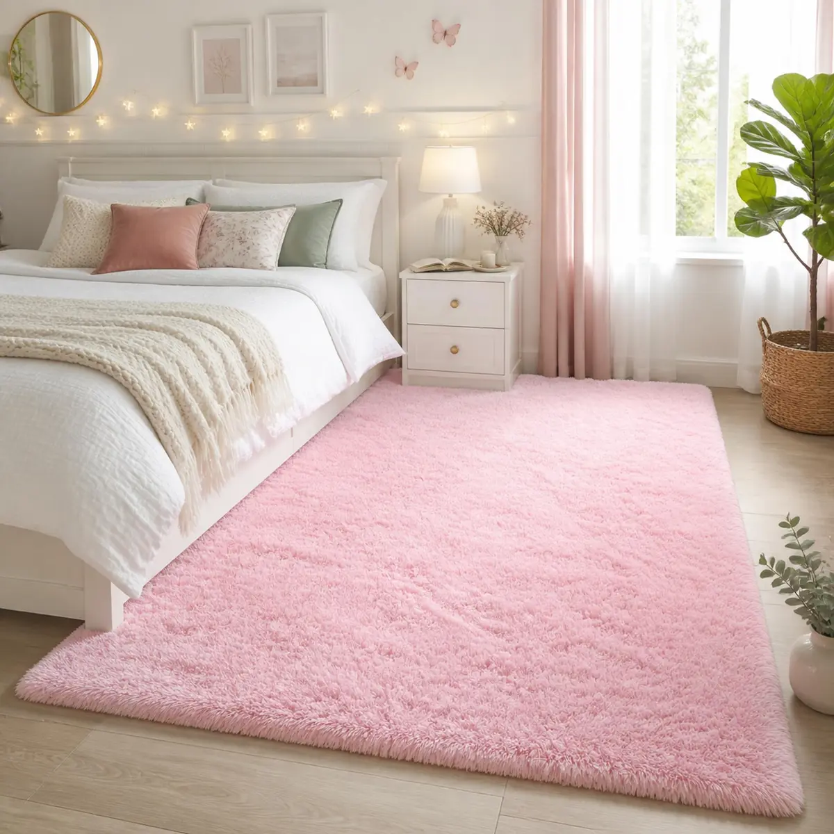 Ophanie Pink Rug for Bedroom Girls | Fluffy Fuzzy Shag Area Rug 4x6 ft - main product image