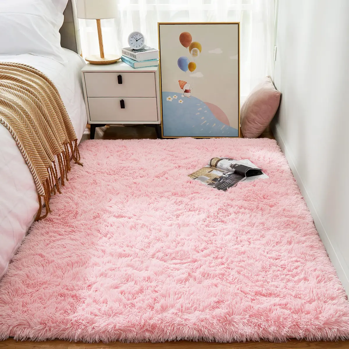 Ophanie Pink Rug for Bedroom Girls | Fluffy Fuzzy Shag Area Rug 4x6 ft - view 5