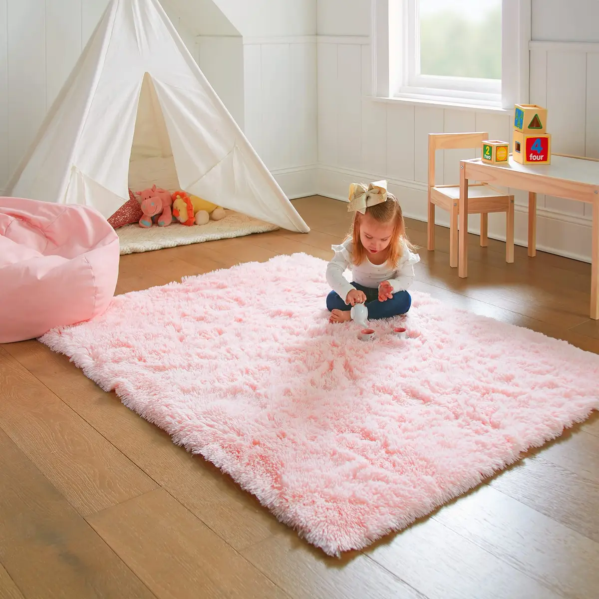 Ophanie Pink Rug for Bedroom Girls | Fluffy Fuzzy Shag Area Rug 4x6 ft - view 7