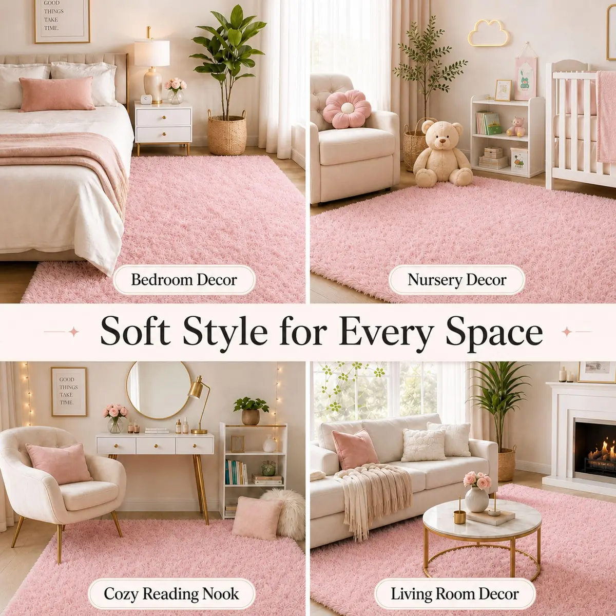 Ophanie Pink Rug for Bedroom Girls | Fluffy Fuzzy Shag Area Rug 4x6 ft - view 3