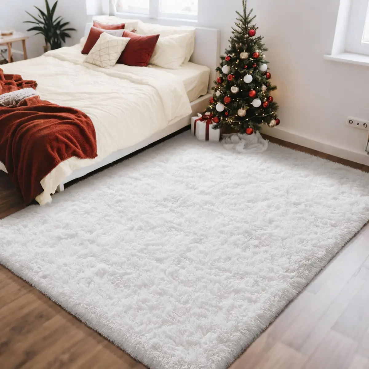 Ophanie White Rugs for Bedroom 4x6 | Fluffy, Soft Fuzzy Shag Plush Rug for Kids & Dorms - main product image