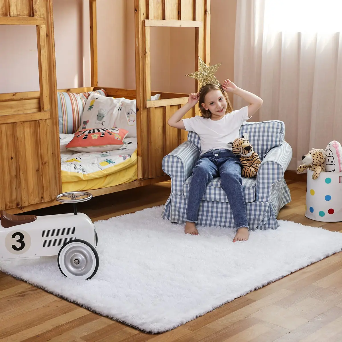 Ophanie White Rugs for Bedroom 4x6 | Fluffy, Soft Fuzzy Shag Plush Rug for Kids & Dorms - view 5