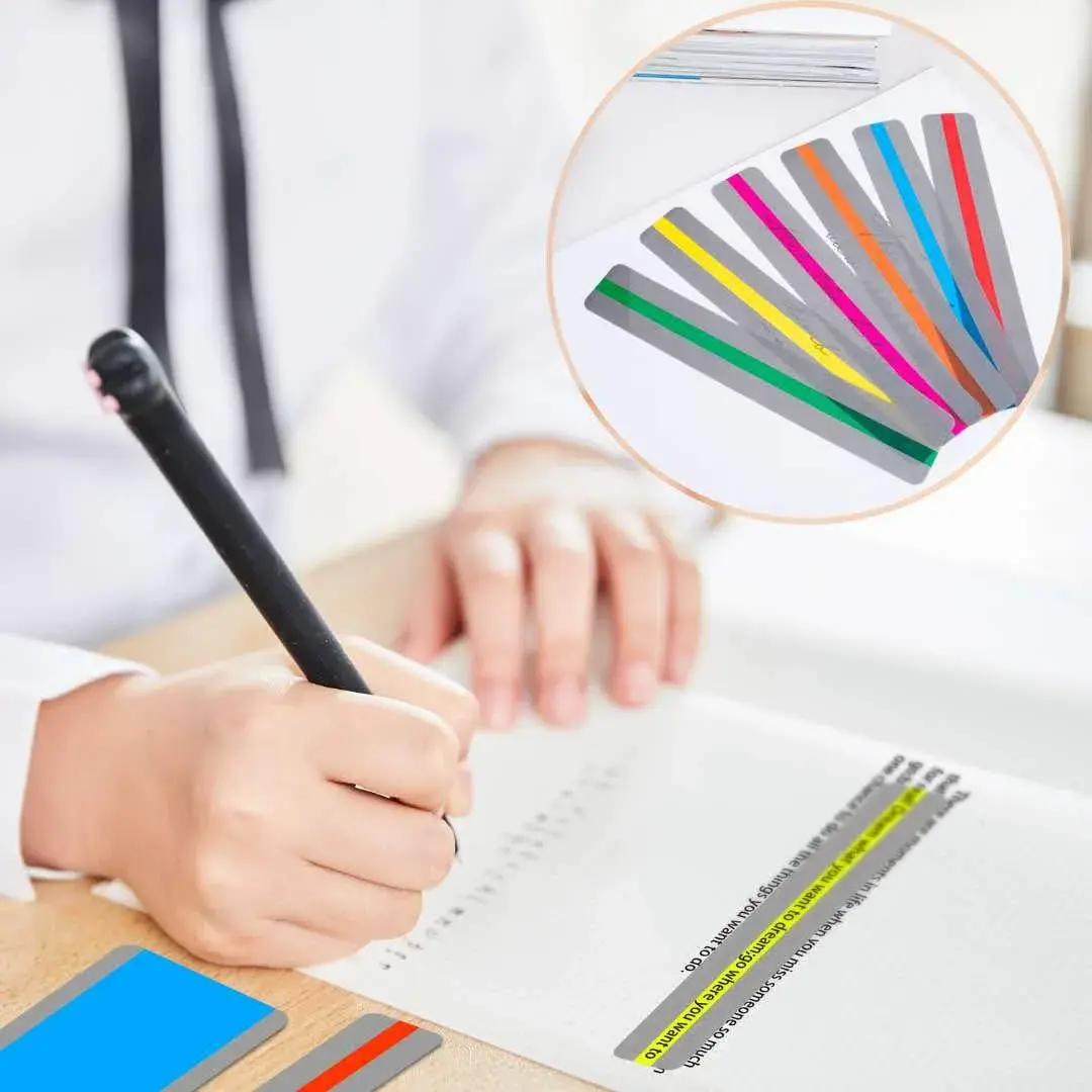WEDTYGH Guided Reading Strips for Dyslexia 19cm x 7cm (Large) & 19cm x 3cm (Small) | 12 Pieces, 6 Colors, PVC Plastic - view 5