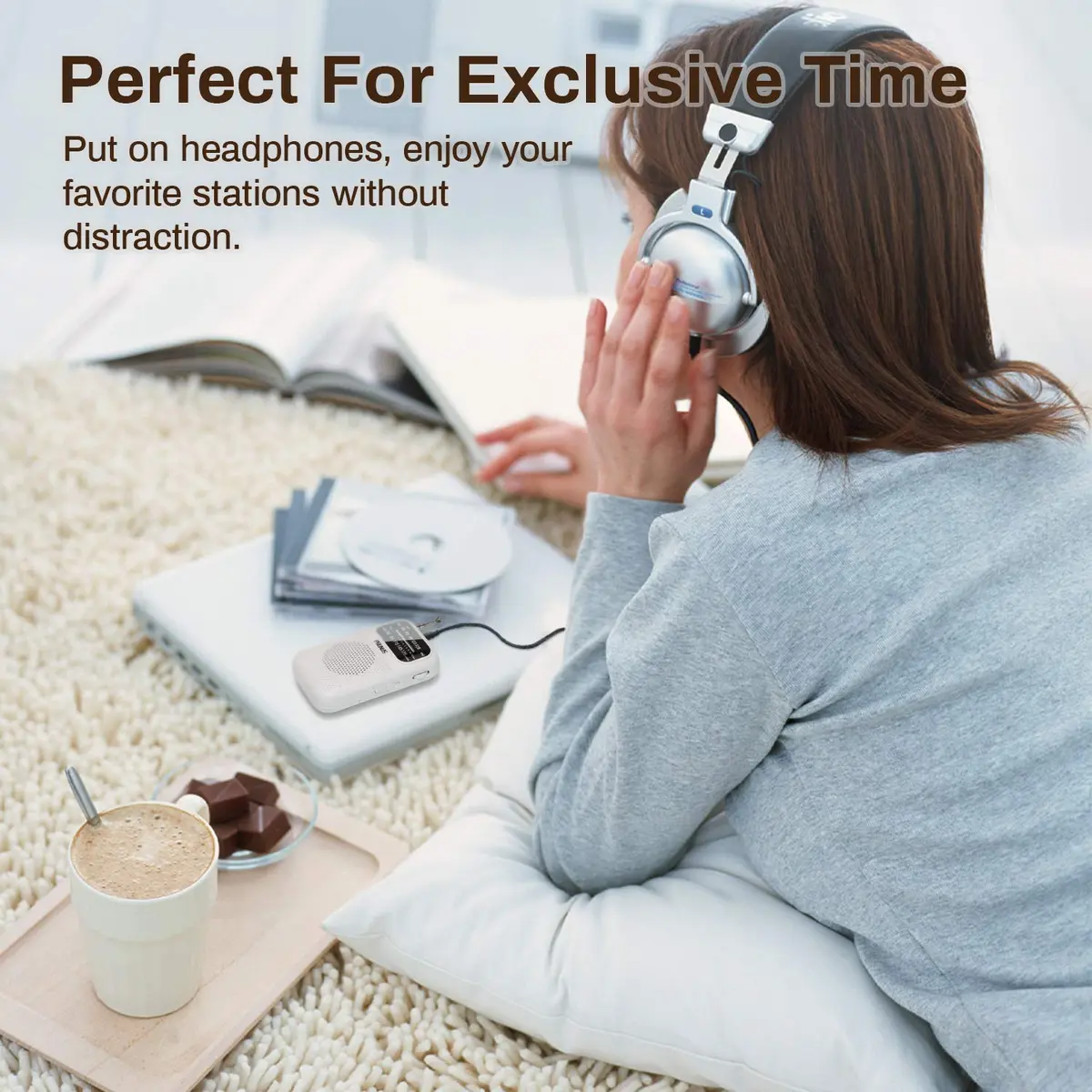 PRUNUS J-777 Pocket Radio Portable AM FM Small Personal Radio with Headphone & Speaker (White) - view 6