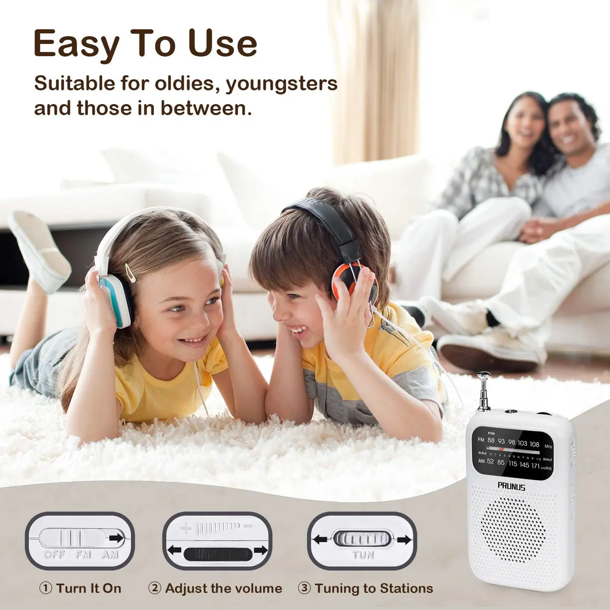 PRUNUS J-777 Pocket Radio Portable AM FM Small Personal Radio with Headphone & Speaker (White) - view 2
