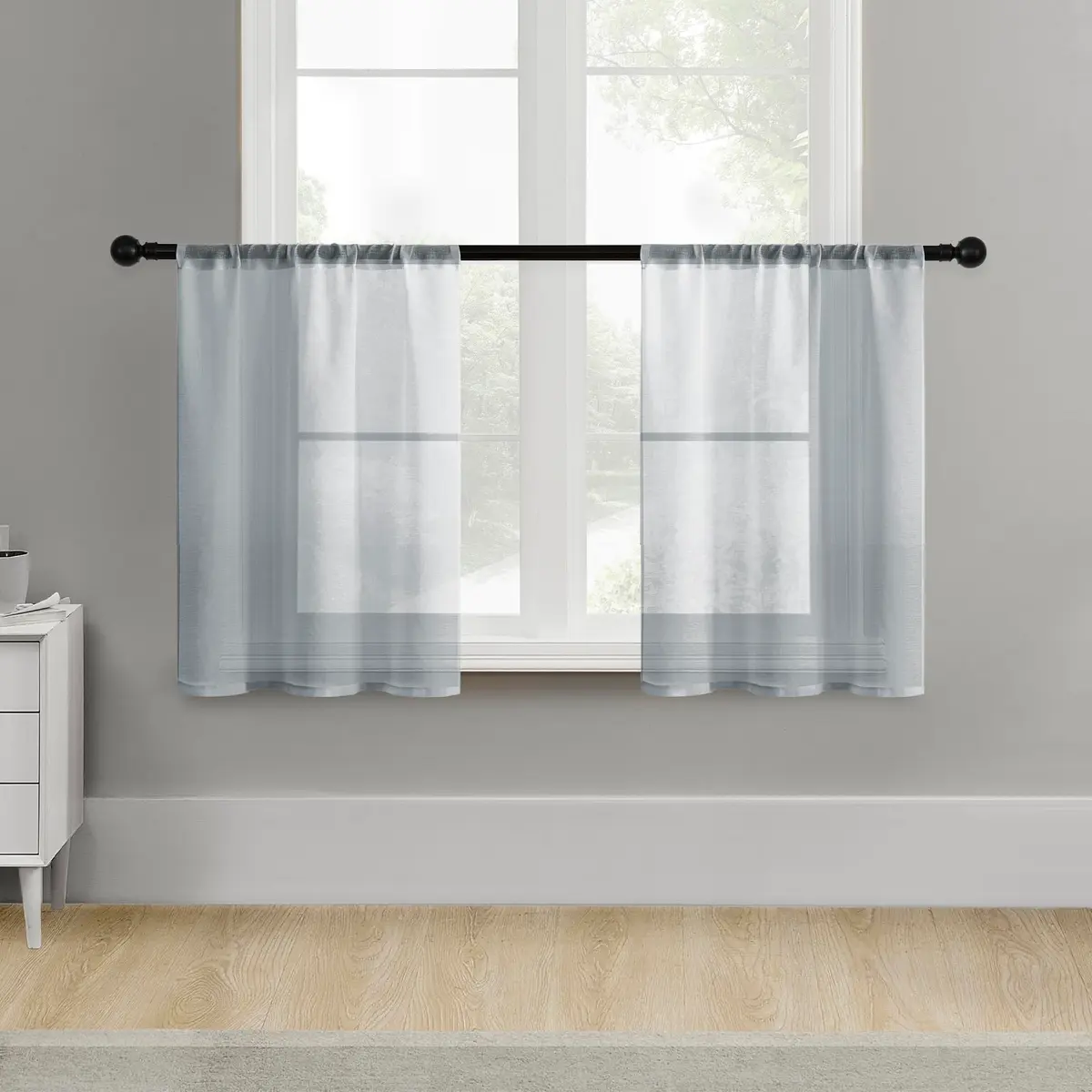 MRTREES Sheer Tier Curtains Grey 25"W x 30"L | Light Filtering Voile Sheers for Kitchen & Bathroom - main product image