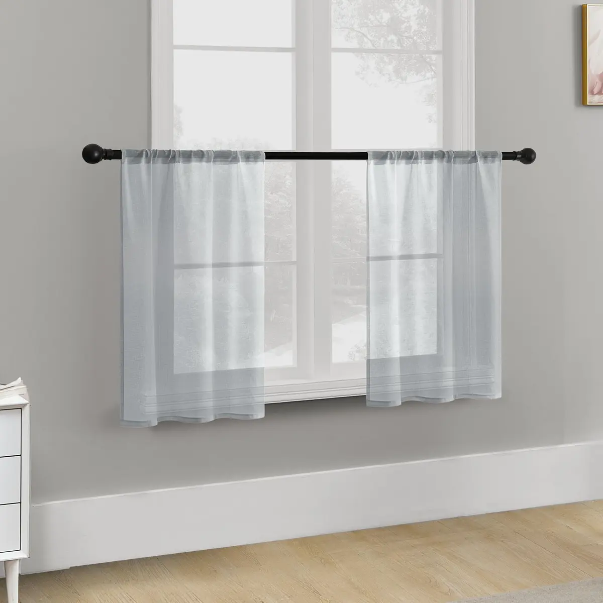 MRTREES Sheer Tier Curtains Grey 25"W x 30"L | Light Filtering Voile Sheers for Kitchen & Bathroom - view 5